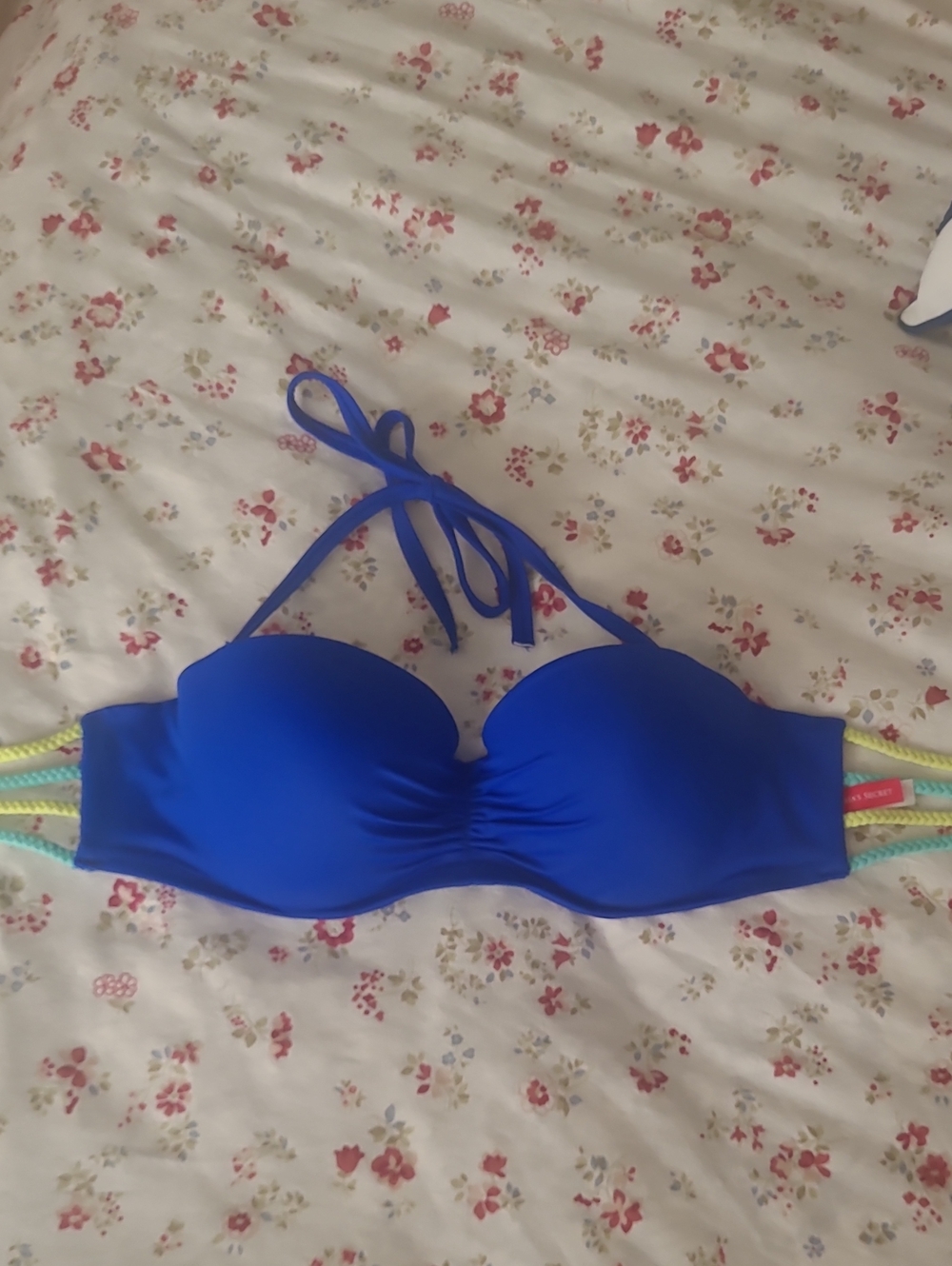 Victoria's Secret Royal Blue Bikini Top with Neon Side Straps 34D